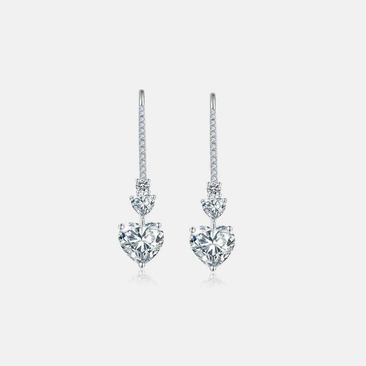 5.44 Carat 925 Sterling Silver Moissanite Heart Drop Earrings - Tredona LLC