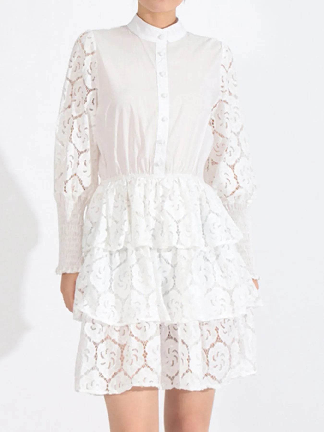 Full Size Lace Layered Long Sleeve Dress Plus Size - Tredona LLC