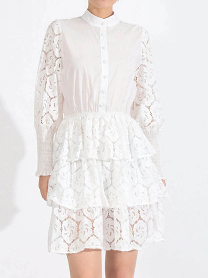 Full Size Lace Layered Long Sleeve Dress Plus Size - Tredona LLC