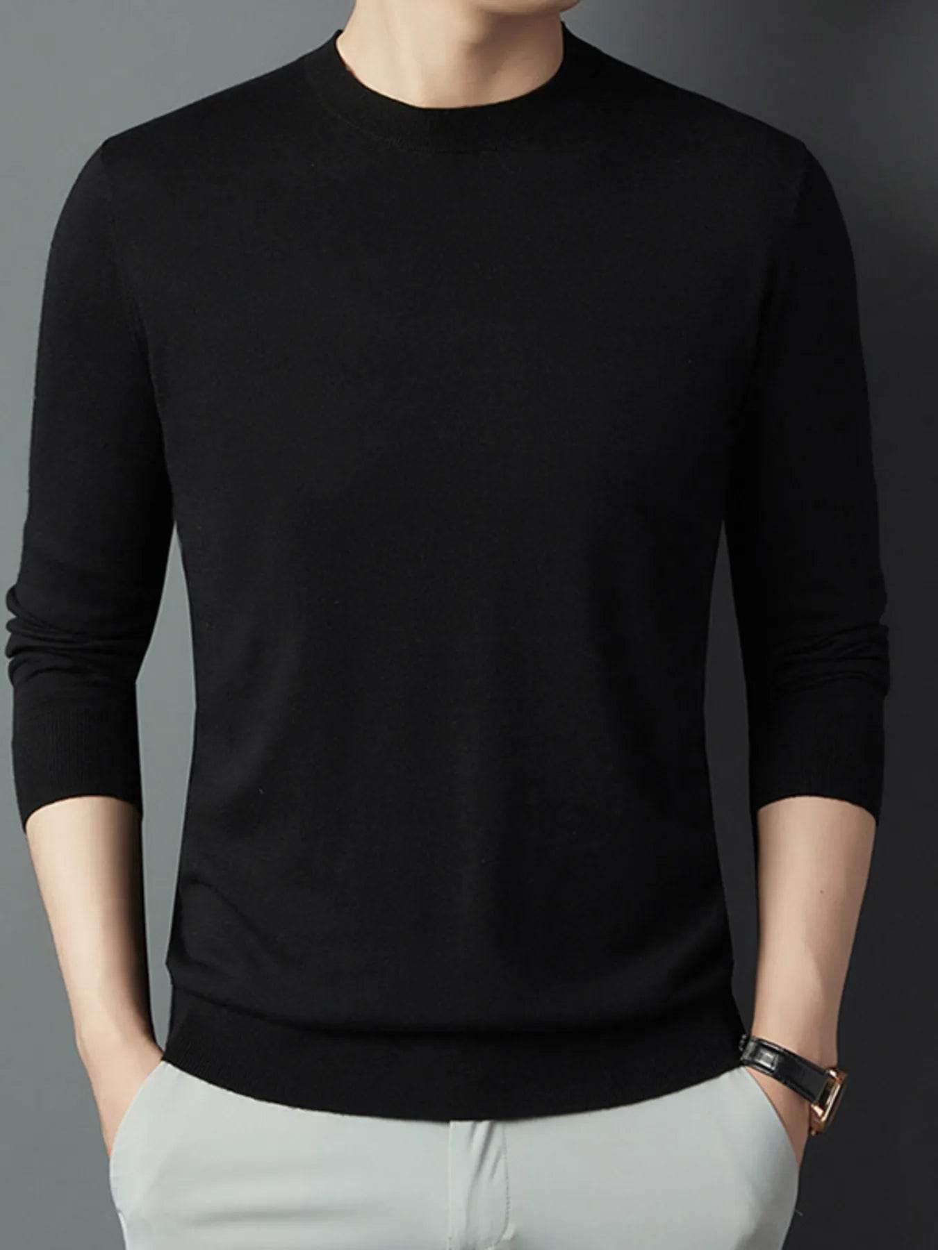 Men's Full Size Round Neck Long Sleeve Knit Top Plus Size - Tredona LLC