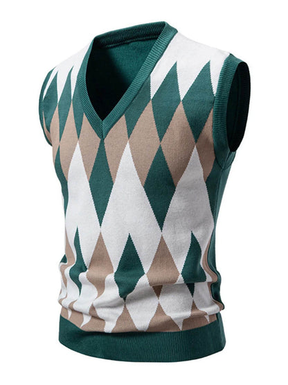 Men's Plus Size Diamond Pattern V-Neck Sweater Vest - Tredona LLC