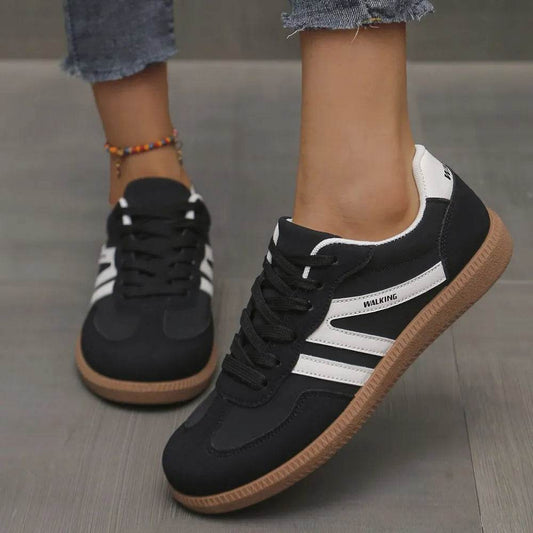 Contrast Lace Up Round Toe Sneakers - Tredona LLC