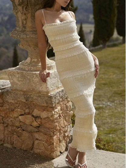 Frill Tiered Textured Maxi Cami Dress - Tredona LLC