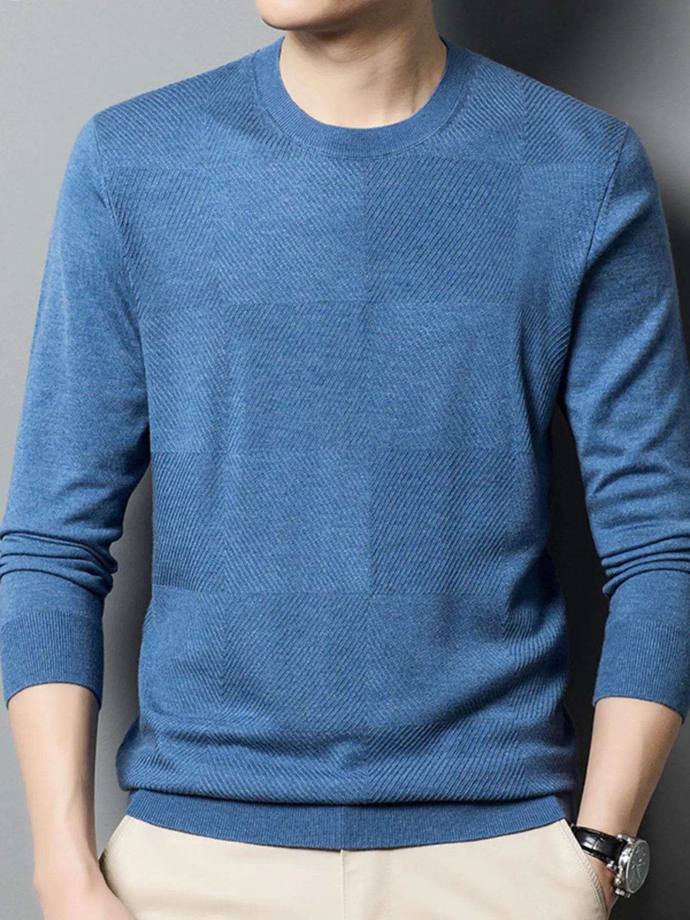 Men's Plus Size Round Neck Long Sleeve Sweater - Tredona LLC
