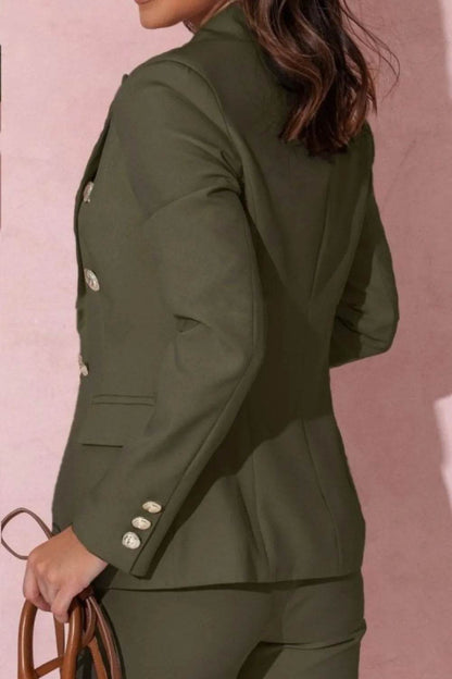 Full Size Lapel Collar Long Sleeve Blazer and Pants Set Plus Size - Tredona LLC