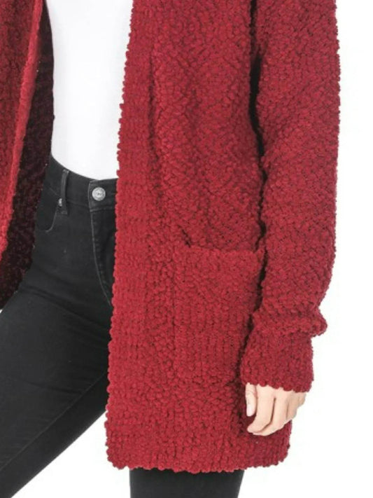 Zenana Long Sleeve Popcorn Sweater Cardigan with Pockets - Tredona LLC