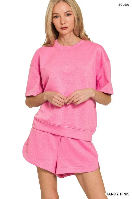 Zenana Scuba Short Sleeve Top & Shorts Set - Tredona LLC