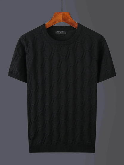 Men's Plus Size Textured Round Neck Short Sleeve Knit Top - Tredona LLC