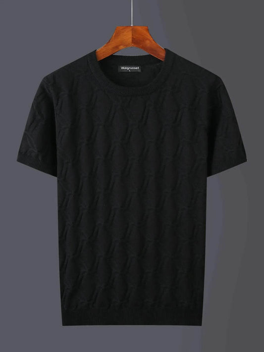 Men's Plus Size Textured Round Neck Short Sleeve Knit Top - Tredona LLC