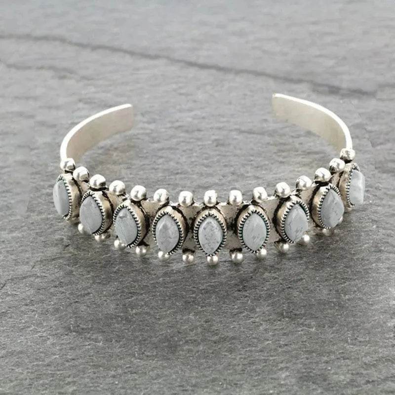 Artificial Turquoise Alloy Open Bracelet - Tredona LLC