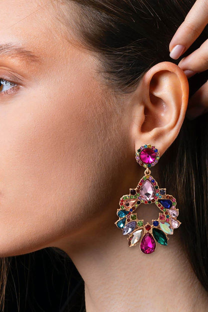 Zinc Alloy Frame Glass Stone Dangle Earrings - Tredona LLC