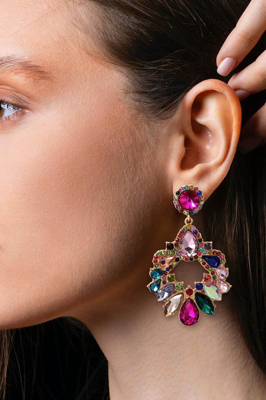 Zinc Alloy Frame Glass Stone Dangle Earrings - Tredona LLC