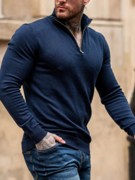 Men's Plus Size Quarter Zip Long Sleeve Sweater - Tredona LLC