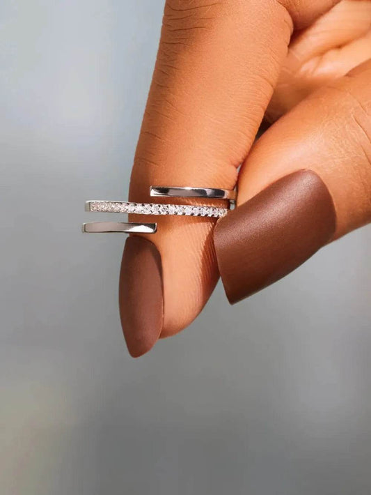 925 Sterling Silver Inlaid Zircon Ring - Tredona LLC