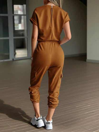 Round Neck Short Sleeve Top and Pants Set - Tredona LLC