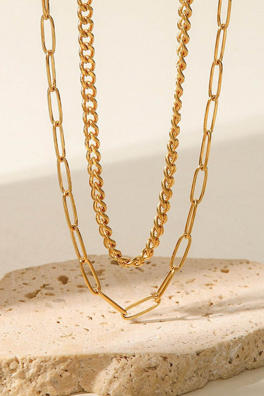 18K Gold Plated Layered Chain Necklace - Tredona LLC