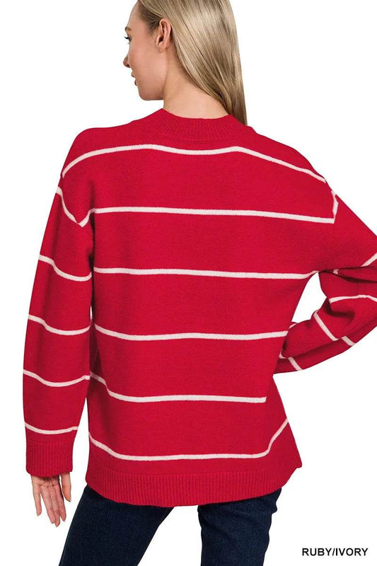 Zenana Round Neck Stripe Sweater - Tredona LLC