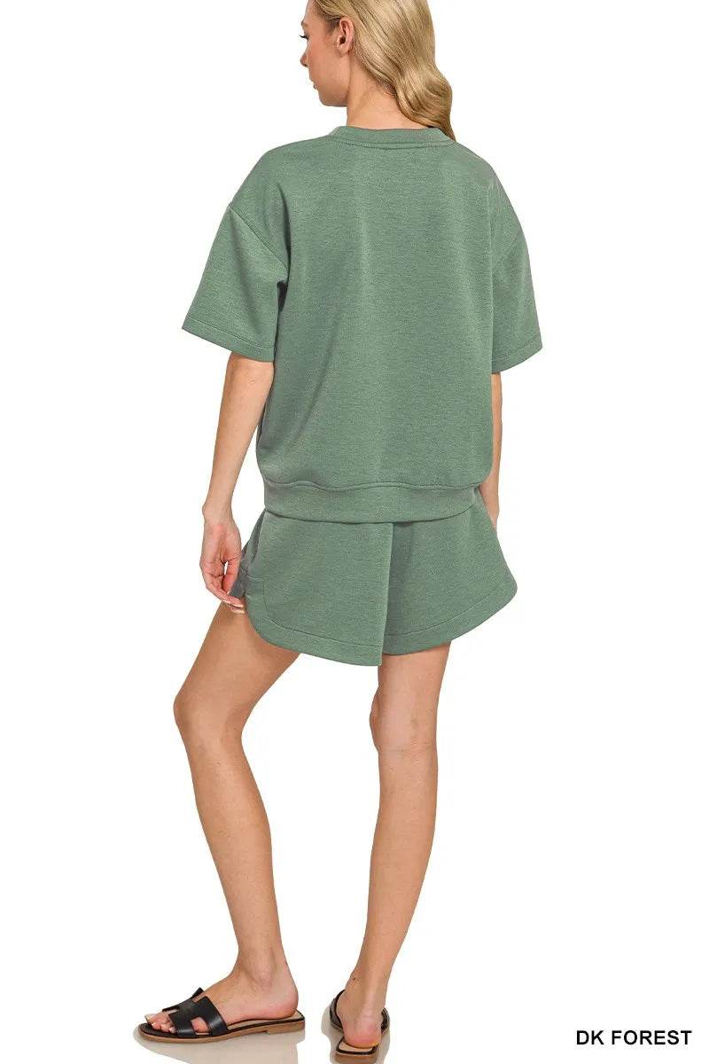 Zenana Scuba Short Sleeve Top & Shorts Set - Tredona LLC