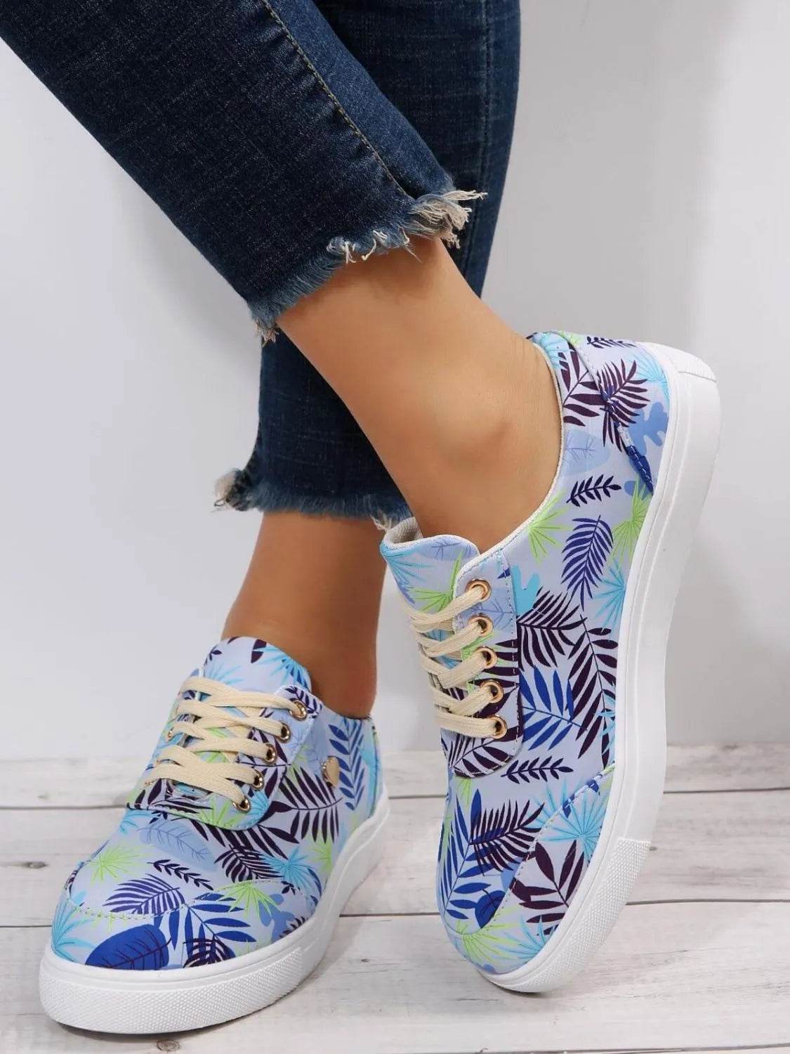 Tropical Leaf Print Canvas Sneakers - Tredona LLC