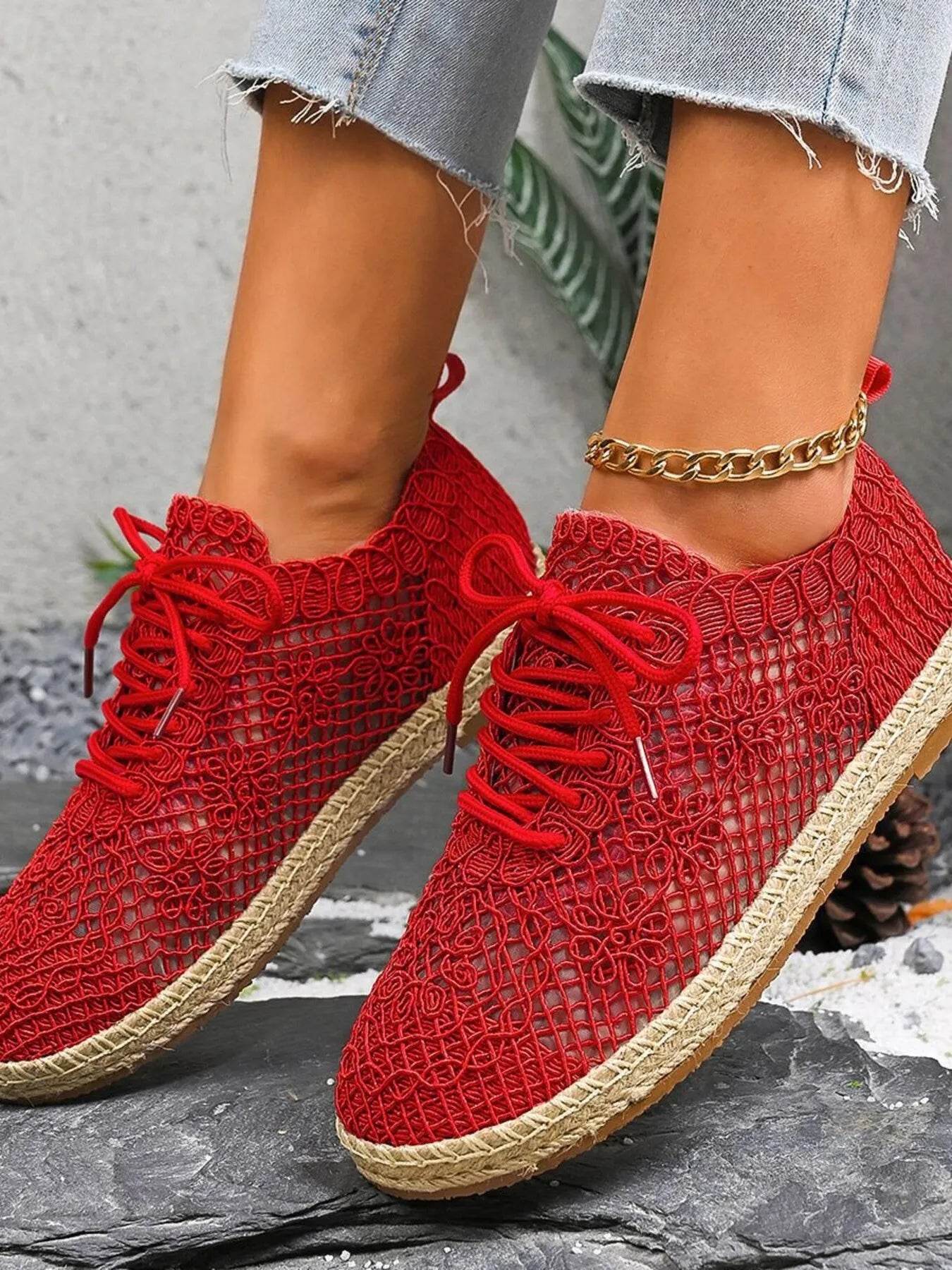 Breathable Woven Lace Up Sneakers - Tredona LLC