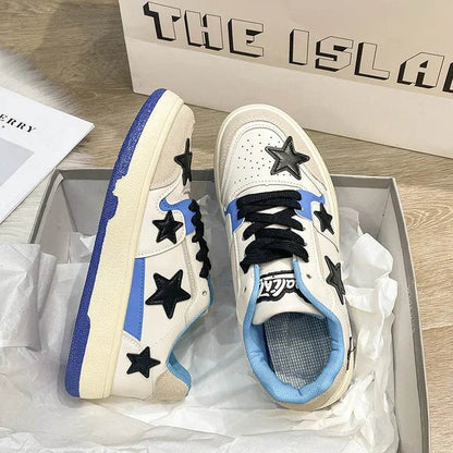 Contrast Star Round Toe Athletic Sneakers - Tredona LLC