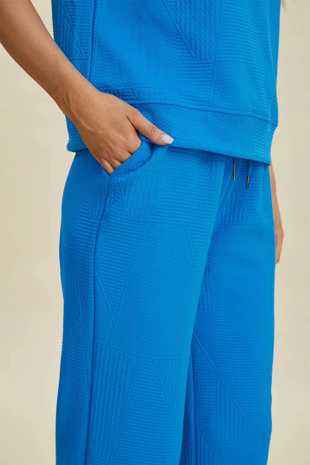 Double Take Full Size Texture Ruffle Short Sleeve Top and Wide Leg Pants Set - Tredona LLC