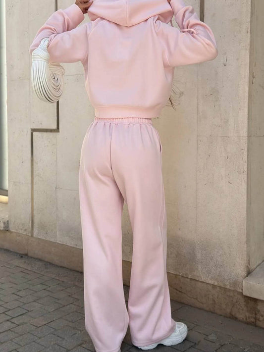 Zip Up Drawstring Hoodie and Pants Set - Tredona LLC