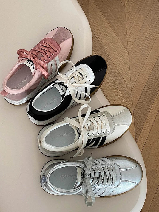 Striped Lace Up Sneakers - Tredona LLC