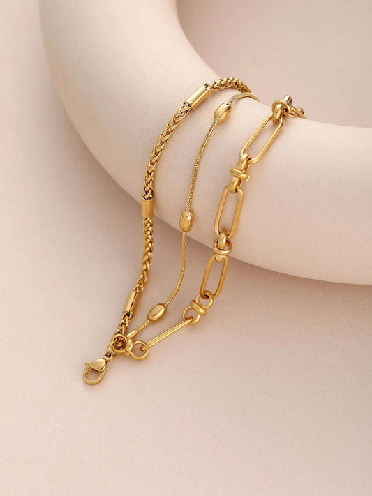 18K Gold-Plated Layered Chain Necklace and Bracelet Jewelry Set - Tredona LLC