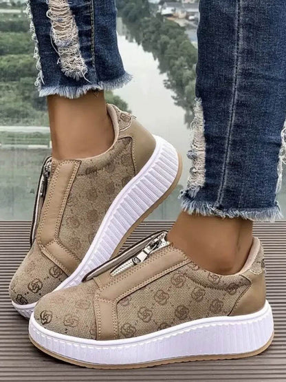 Floral Round Toe Sneakers with Zip - Tredona LLC
