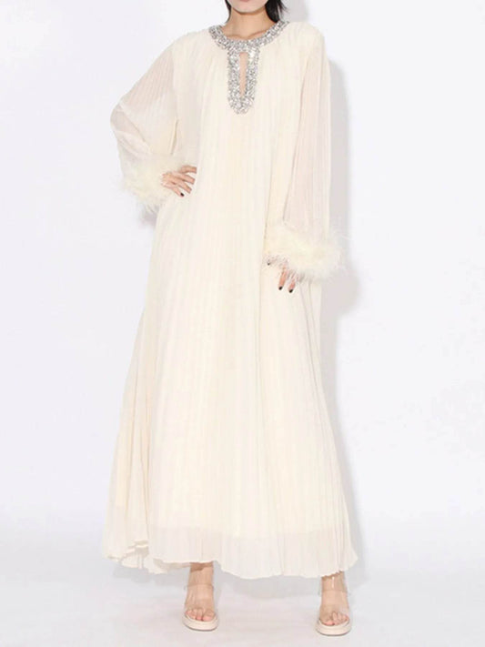 Rhinestone Long Sleeve Maxi Dress - Tredona LLC