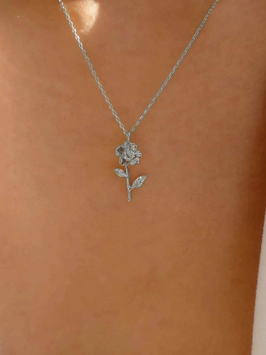 Alloy Rose Pendant Necklace - Tredona LLC
