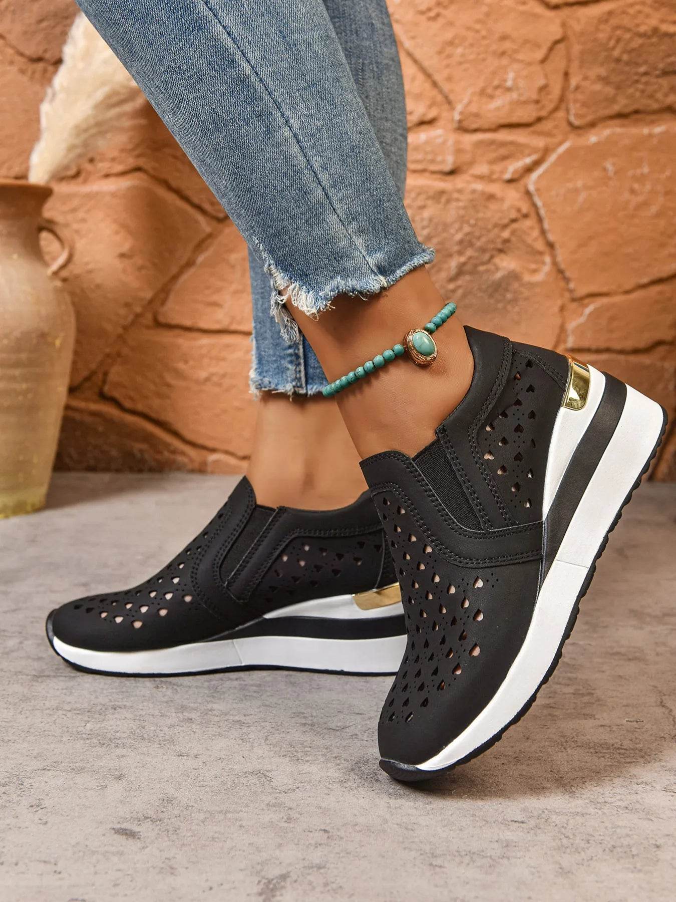 Breathable Cutout Wedge Sneakers - Tredona LLC