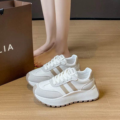 Side Striped Lace Up Platform Athletic Sneakers - Tredona LLC