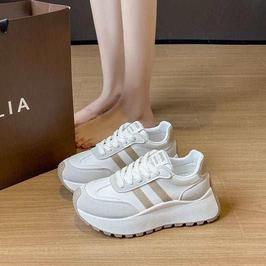Side Striped Lace Up Platform Athletic Sneakers - Tredona LLC