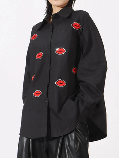 Lips Button Up Long Sleeve Shirt - Tredona LLC
