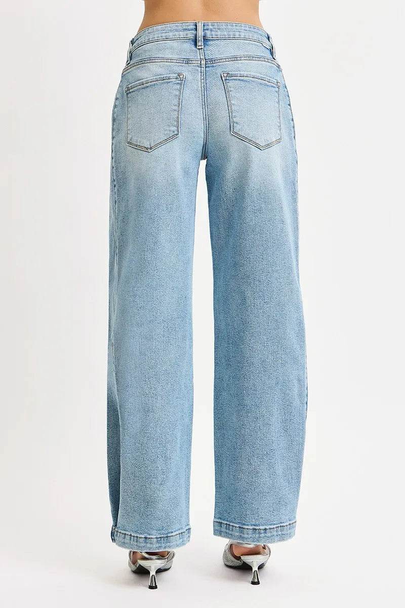 RISEN Mid Rise Wide Barrel Transferable Leg Snap Jeans - Tredona LLC