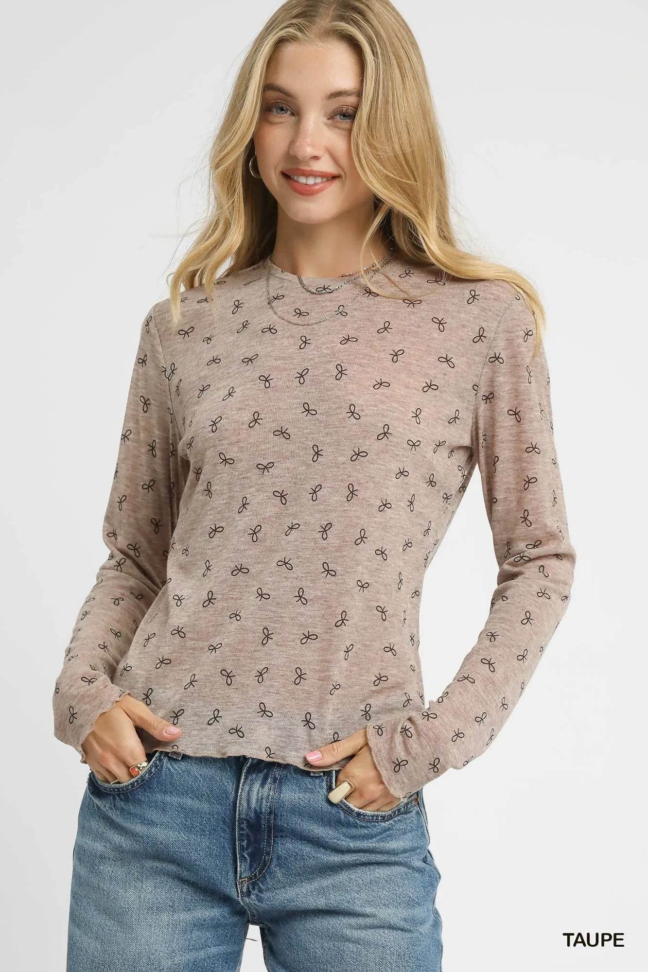 Umgee Bow Print Lightweight Knit Top - Tredona LLC