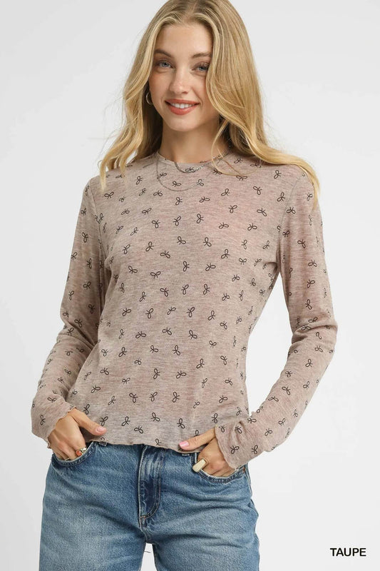 Umgee Bow Print Lightweight Knit Top - Tredona LLC