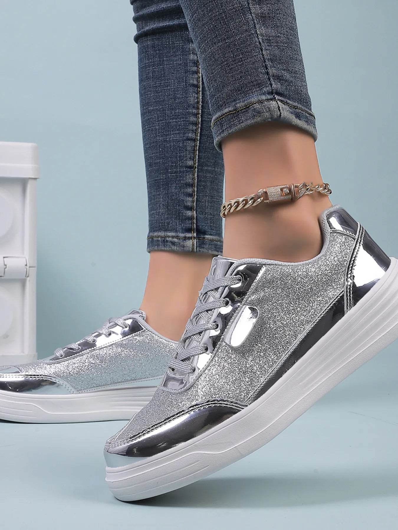 Glitter Metallic Platform Sneakers - Tredona LLC