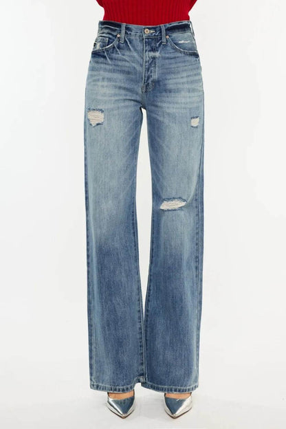 Kancan Distressed High Waist Bootcut Jeans - Tredona LLC