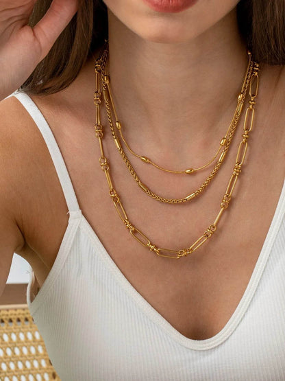 18K Gold-Plated Layered Chain Necklace and Bracelet Jewelry Set - Tredona LLC