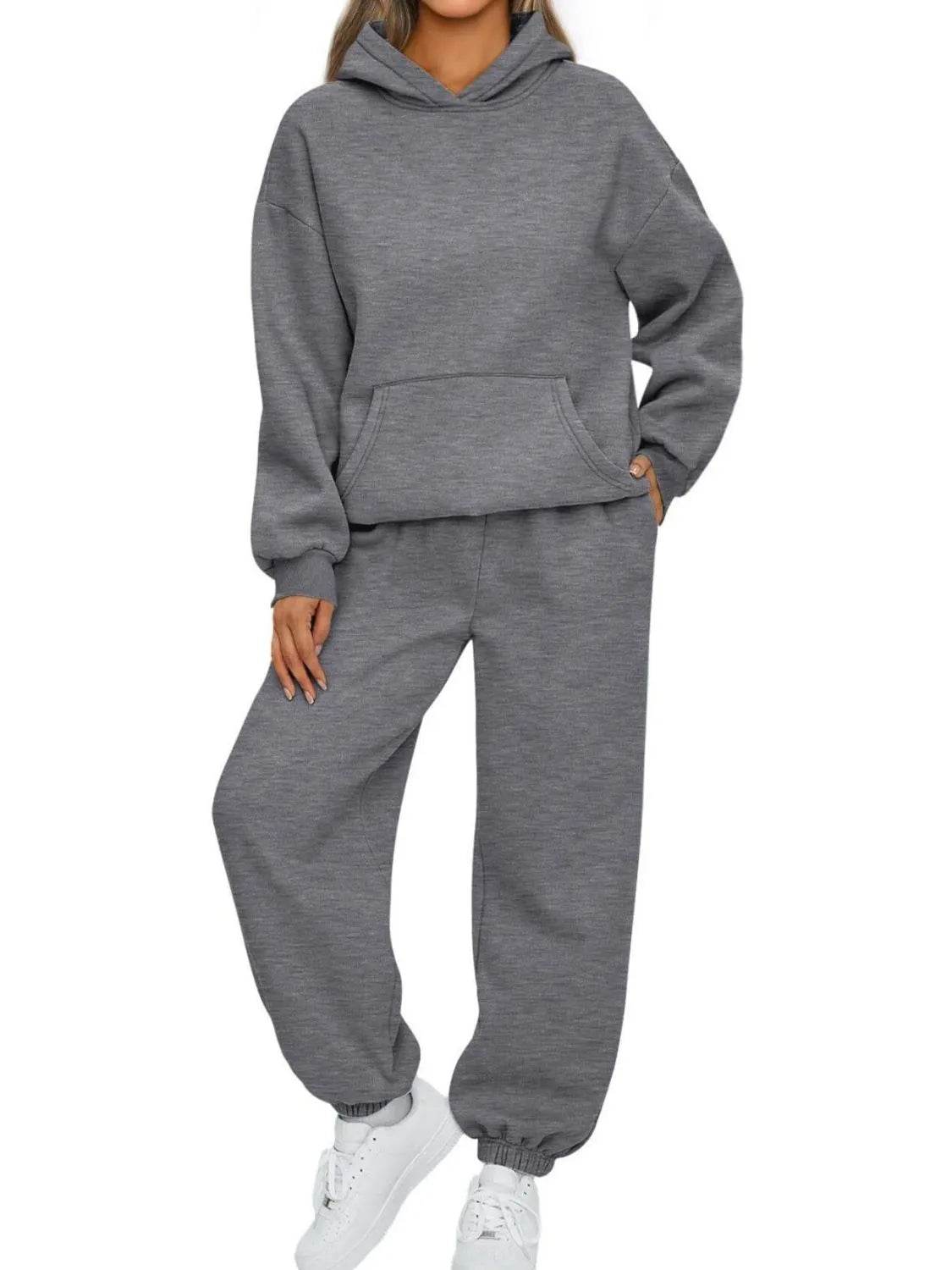 Full Size Kangaroo Pocket Hoodie and Joggers Set Plus Size - Tredona LLC