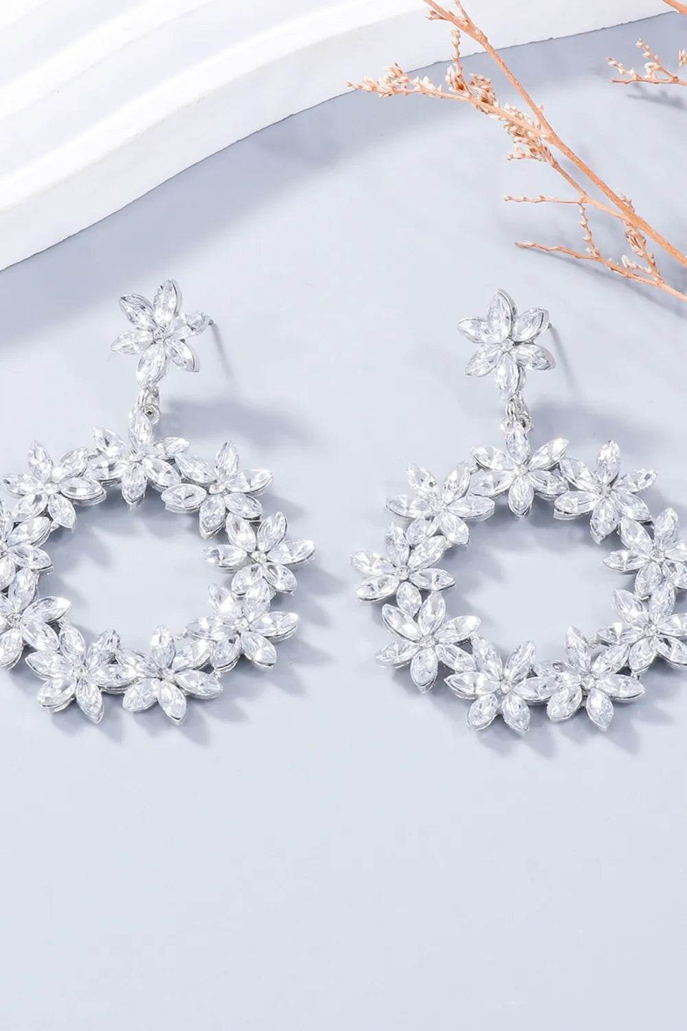 Rhinestone Flower Dangle Earrings - Tredona LLC