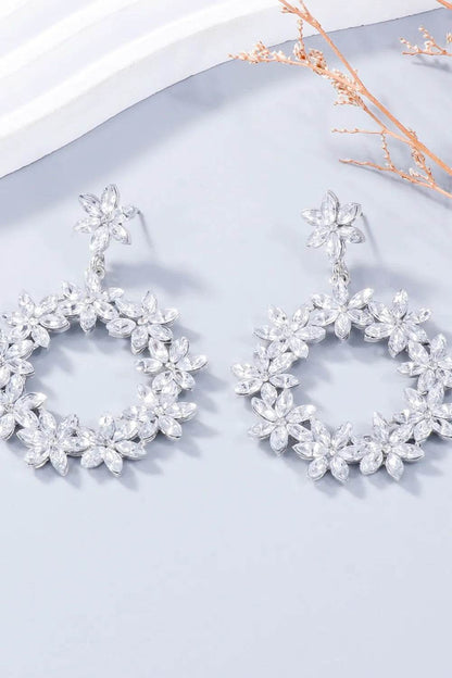 Rhinestone Flower Dangle Earrings - Tredona LLC
