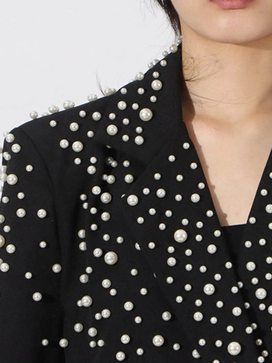 Pearl Embellished Double-Breasted Blazer - Tredona LLC