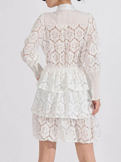 Full Size Lace Layered Long Sleeve Dress Plus Size - Tredona LLC