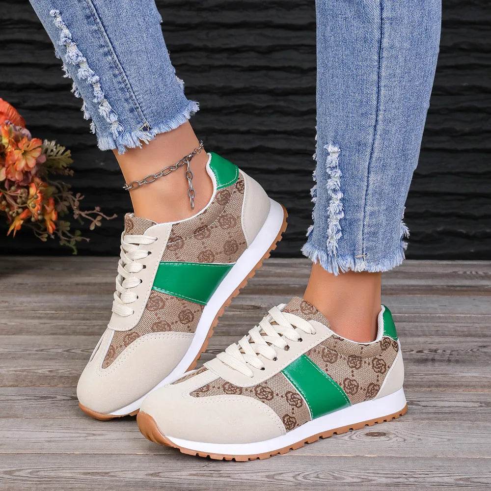 Contrast Round Toe Flat Sneakers - Tredona LLC