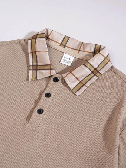 Men's Full Size Classic Plaid Collar Polo and Shorts Set Plus Size - Tredona LLC