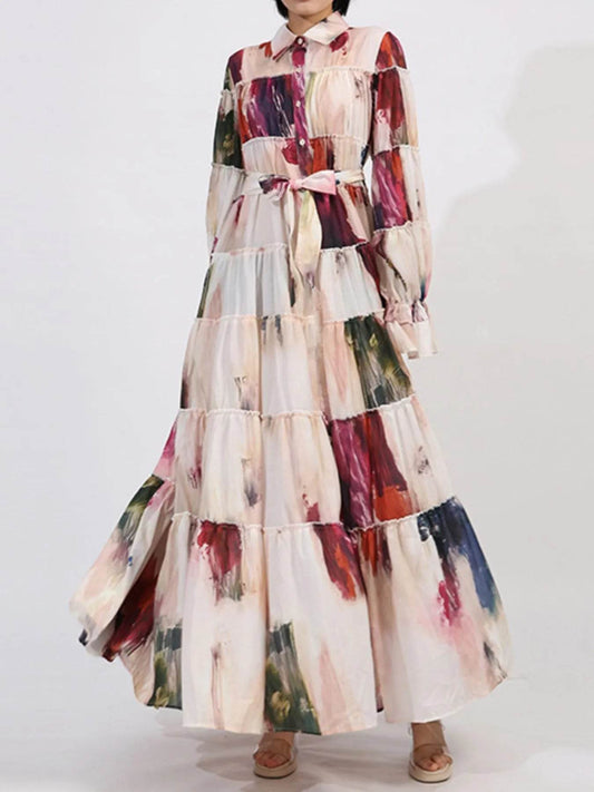 Tiered Tie Waist Maxi Dress - Tredona LLC